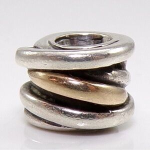 Retired Pandora “Ring Cluster” Spiral Charm in 14kt Gold and Sterling Silver